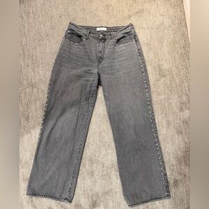 Abercrombie & Fitch Gray/Black High Rise Loose Leg Jeans with Studs